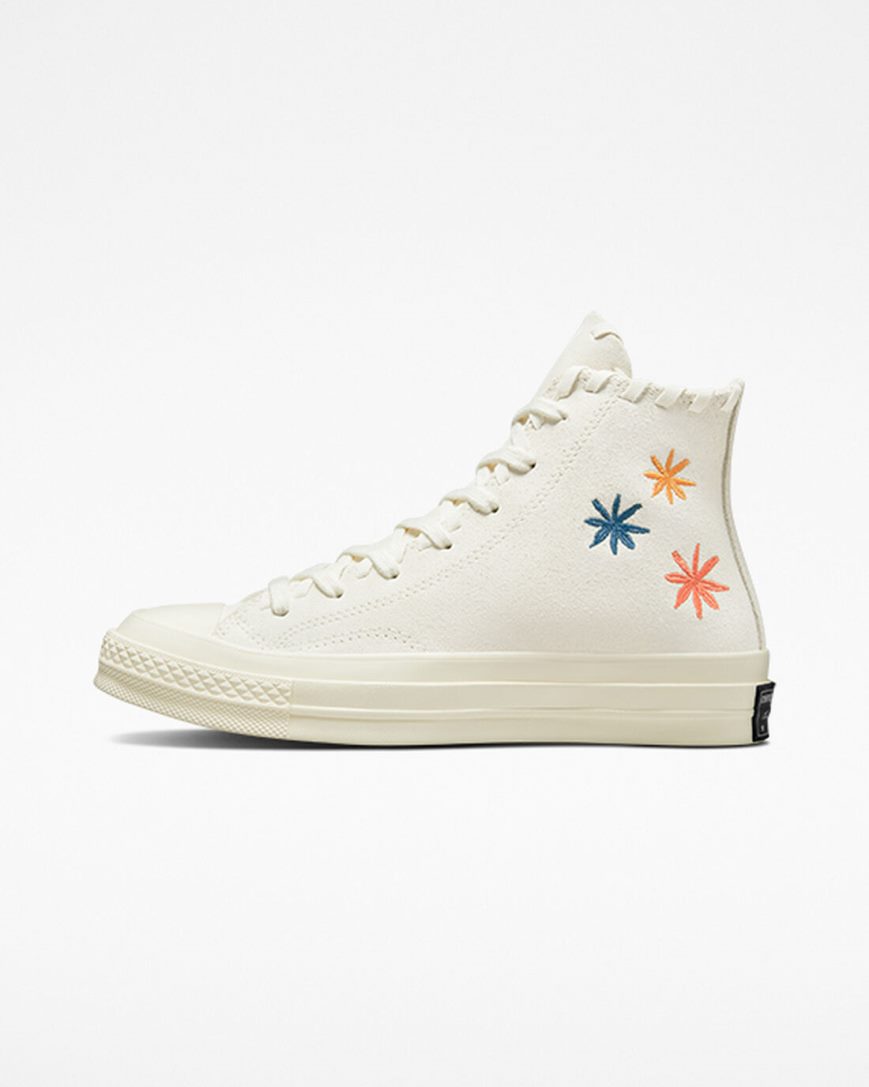 Dámské Boty Vysoké Converse Chuck 70 Embroidered Florals Béžový Béžový Bílé | CZ XFWZ65